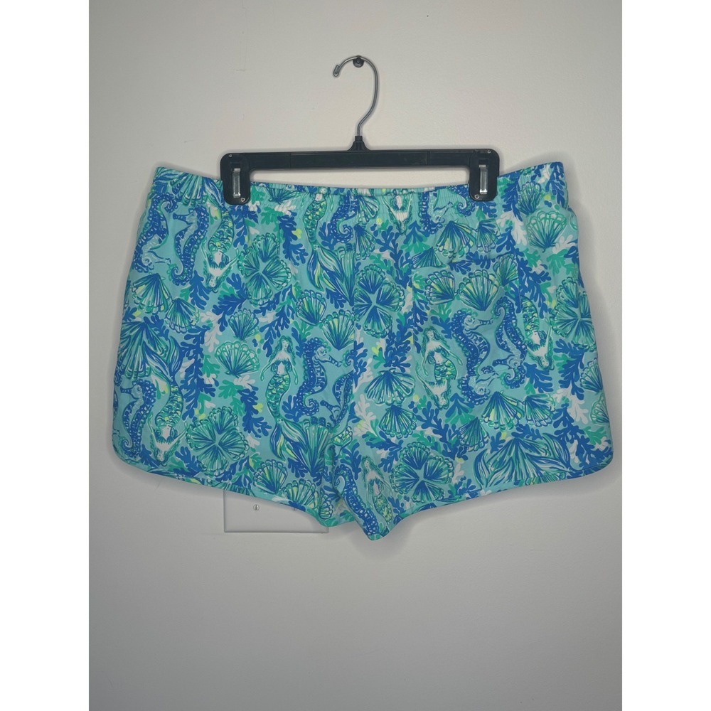 Lilly Pulitzer Luxletic Mermaid Seahorse Print Running Shorts Blue Green XL - Picture 2 of 7